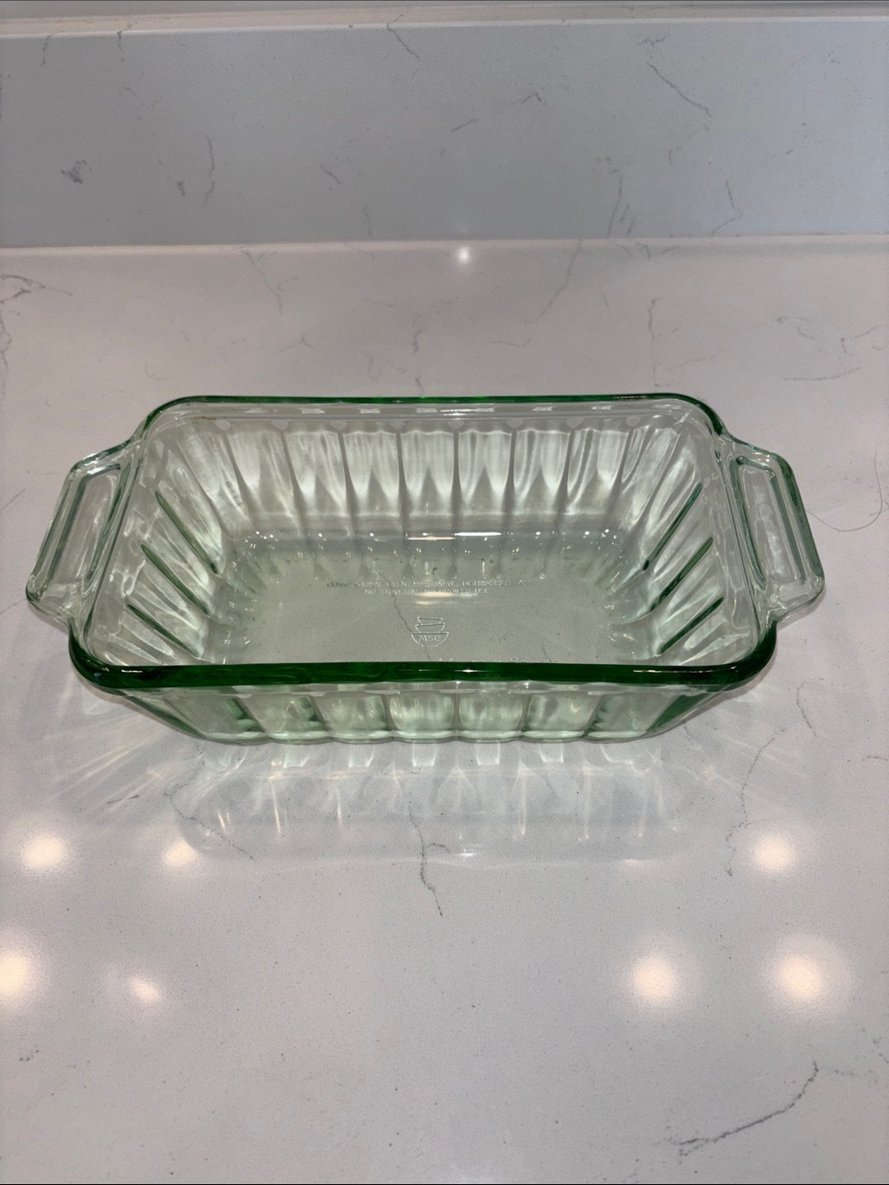 Clear Green Glass Baking Dish with Handles